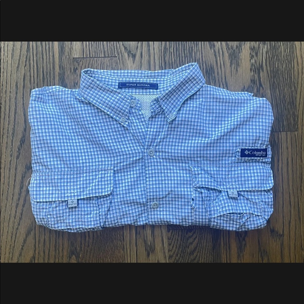 Columbia PFG Men’s 2XL Blue Plaid Super Bahama Omni Shade Extra Pockets Fishing